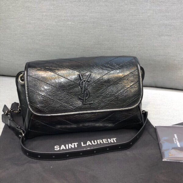 [REP 1:1] Saint Laurent Niki Medium Crinkled Shoulder Bag Black For Women 11in/28cm YSL
