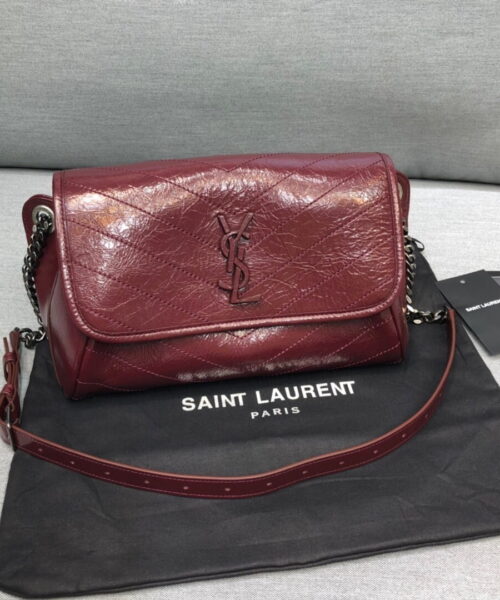 [REP 1:1] Saint Laurent Niki Medium Crinkled Shoulder Bag Burgundy For Women 11in/28cm YSL