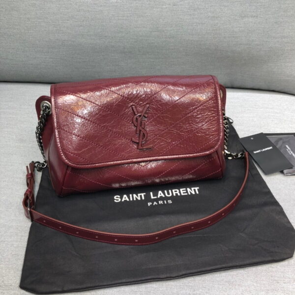[REP 1:1] Saint Laurent Niki Medium Crinkled Shoulder Bag Burgundy For Women 11in/28cm YSL