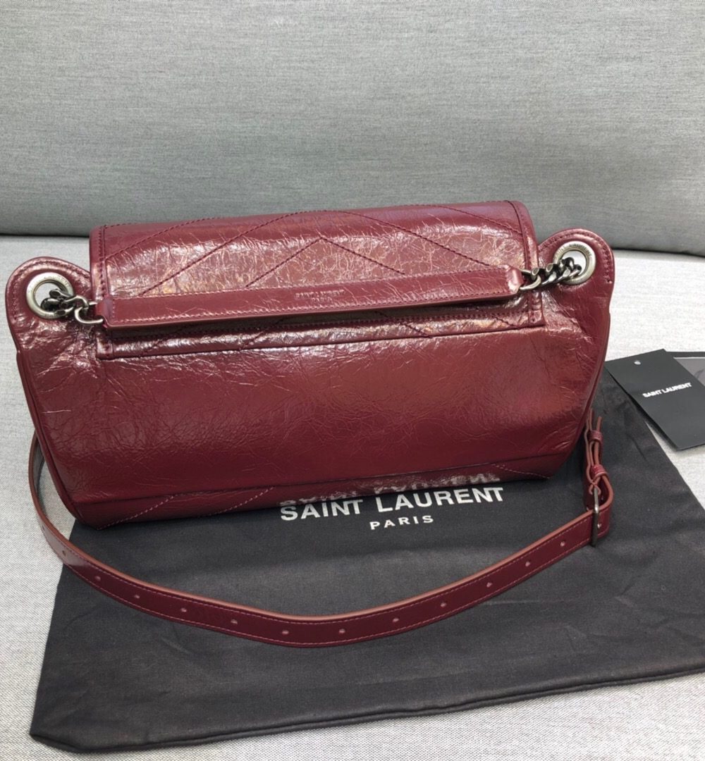 [REP 1:1] Saint Laurent Niki Medium Crinkled Shoulder Bag Burgundy For Women 11in/28cm YSL