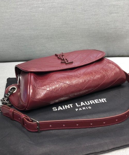 [REP 1:1] Saint Laurent Niki Medium Crinkled Shoulder Bag Burgundy For Women 11in/28cm YSL