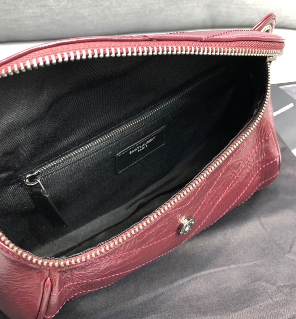 [REP 1:1] Saint Laurent Niki Medium Crinkled Shoulder Bag Burgundy For Women 11in/28cm YSL