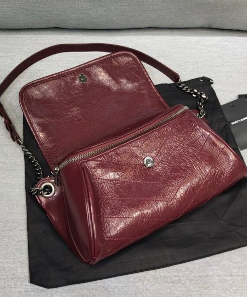 [REP 1:1] Saint Laurent Niki Medium Crinkled Shoulder Bag Burgundy For Women 11in/28cm YSL