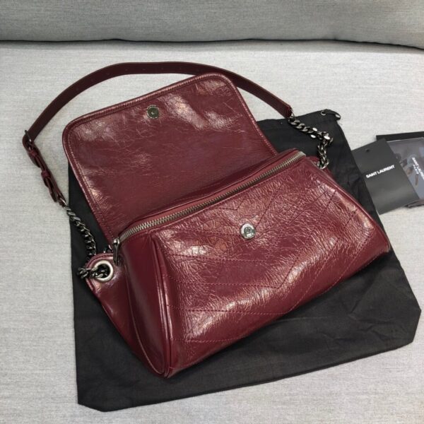 [REP 1:1] Saint Laurent Niki Medium Crinkled Shoulder Bag Burgundy For Women 11in/28cm YSL