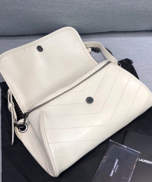 [REP 1:1] Saint Laurent Niki Medium Crinkled Shoulder Bag White For Women 11in/28cm YSL