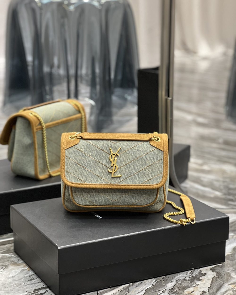 [REP 1:1] Saint Laurent Niki Mini Chain Bag In Canvas For Women 8.6in/22cm YSL