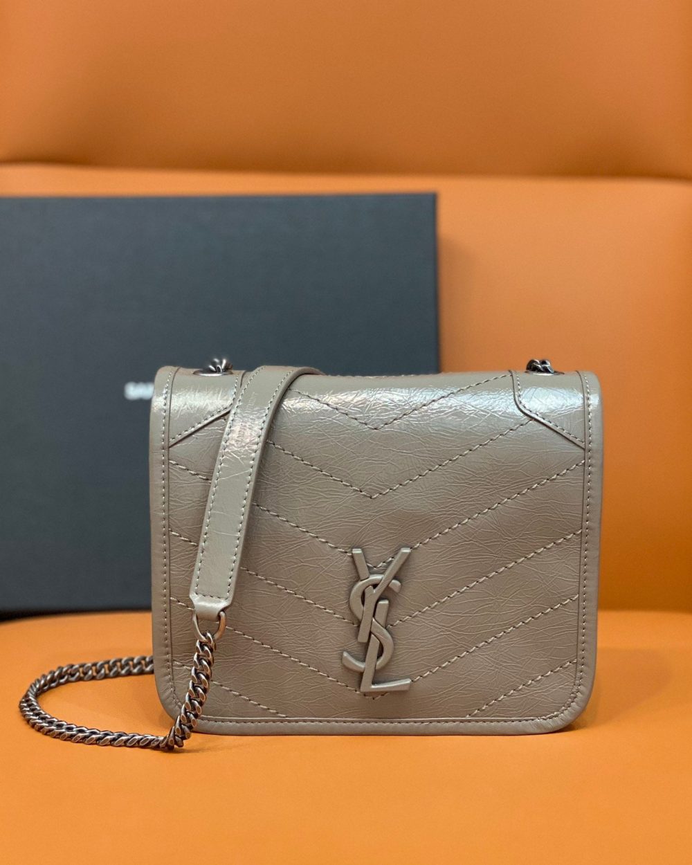 [REP 1:1] Saint Laurent Niki Wallets On Chain Beige For Women 7.5in/19cm
