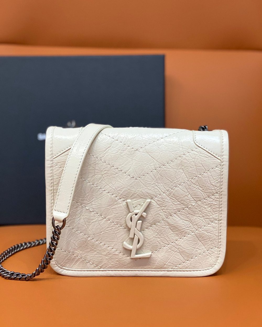 [REP 1:1] Saint Laurent Niki Wallets On Chain White For Women 7.5in/19cm