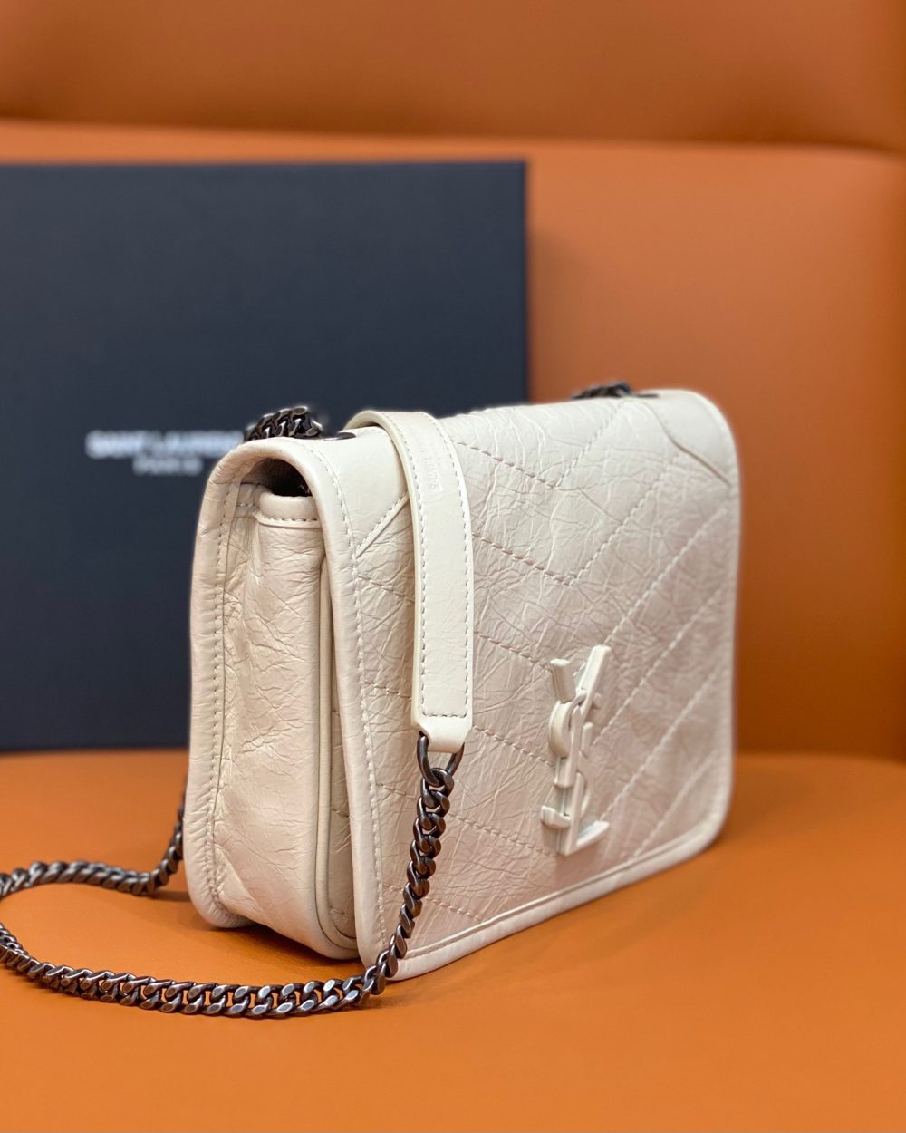 [REP 1:1] Saint Laurent Niki Wallets On Chain White For Women 7.5in/19cm