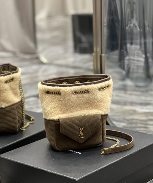 [REP 1:1] Saint Laurent Oe Mini Bucket Chevrons Brown For Women, Women's Bags 7.5in/19cm YSL‎ 70163129XA79587