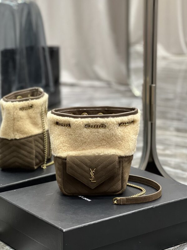 [REP 1:1] Saint Laurent Oe Mini Bucket Chevrons Brown For Women, Women's Bags 7.5in/19cm YSL‎ 70163129XA79587