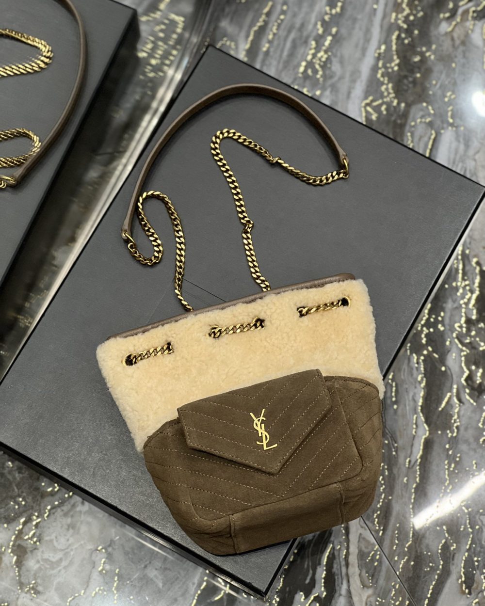 [REP 1:1] Saint Laurent Oe Mini Bucket Chevrons Brown For Women, Women's Bags 7.5in/19cm YSL‎ 70163129XA79587