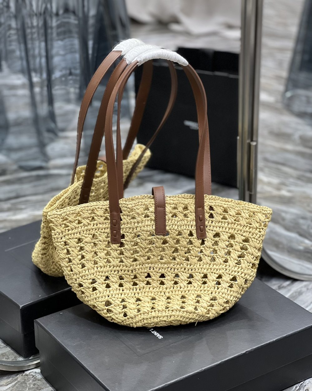 [REP 1:1] Saint Laurent Panier Medium Bag Beige For Women, Women's Bags 16.5in/42cm YSL