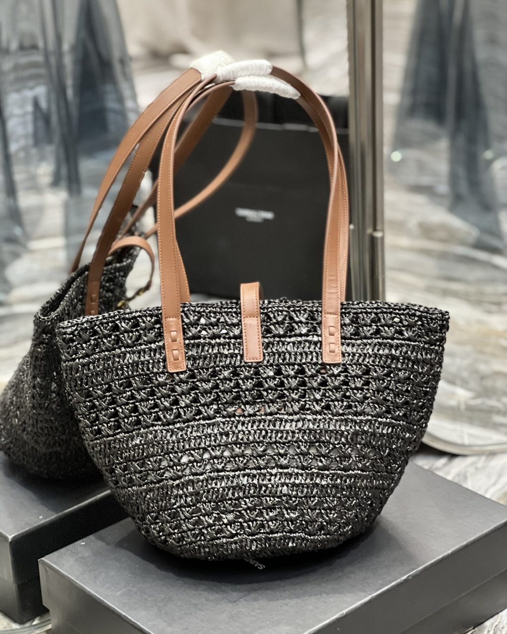 [REP 1:1] Saint Laurent Panier Medium Bag Black For Women, Women's Bags 16.5in/42cm YSL