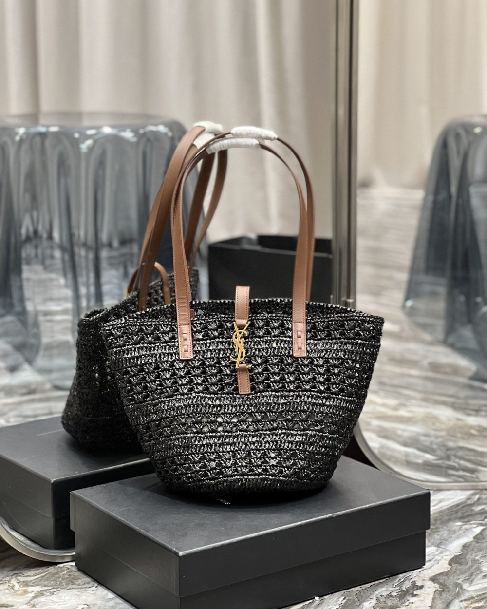 [REP 1:1] Saint Laurent Panier Medium Bag Black For Women, Women's Bags 16.5in/42cm YSL