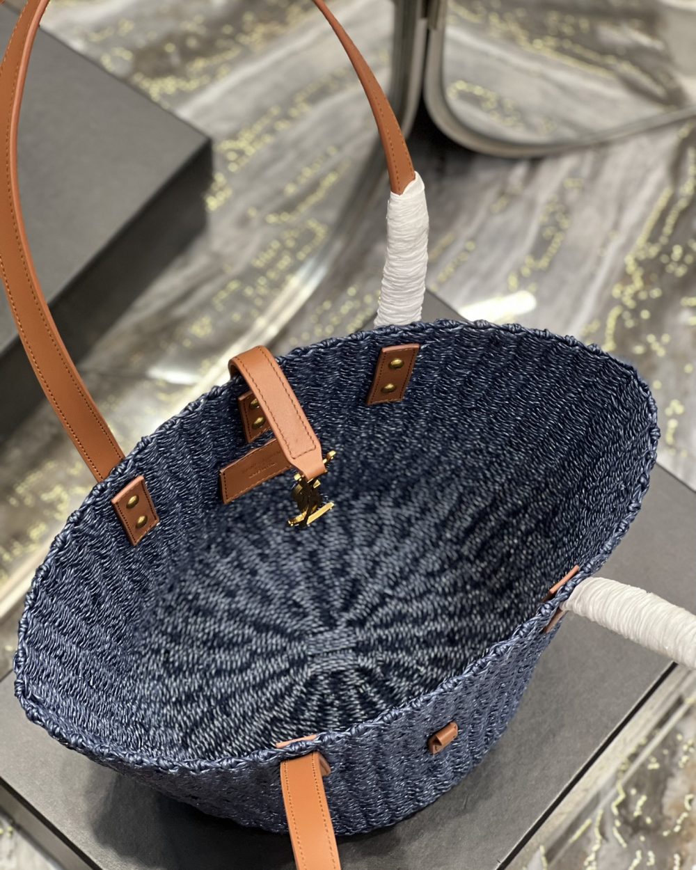 [REP 1:1] Saint Laurent Panier Medium Bag Blue For Women, Women's Bags 16.5in/42cm YSL