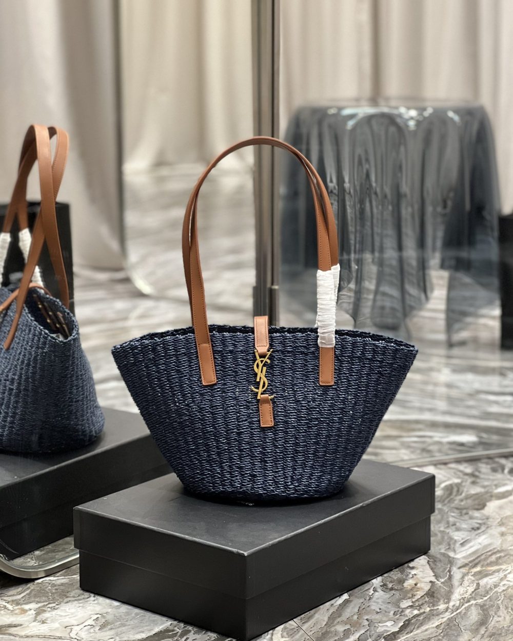 [REP 1:1] Saint Laurent Panier Medium Bag Blue For Women, Women's Bags 16.5in/42cm YSL