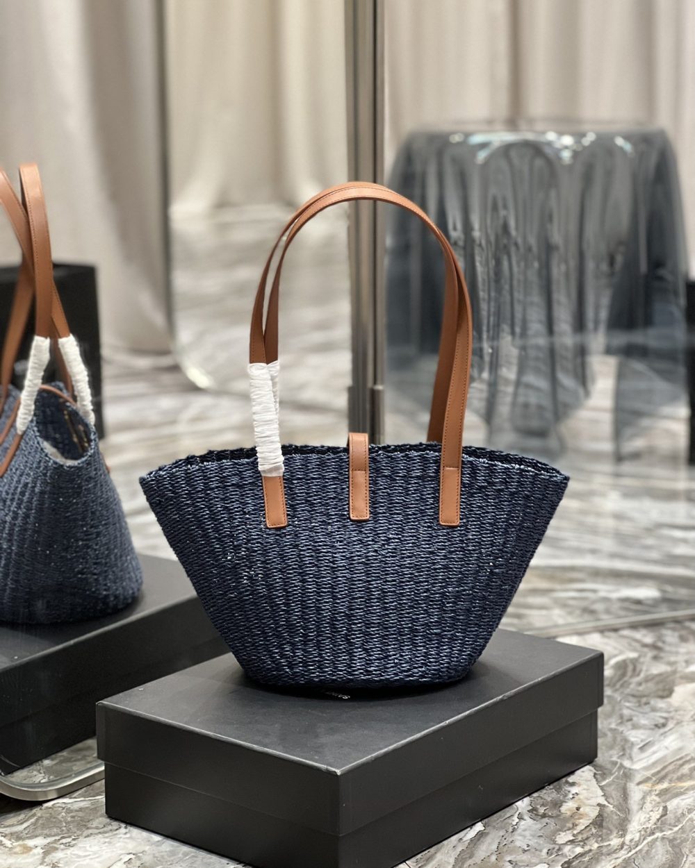 [REP 1:1] Saint Laurent Panier Medium Bag Blue For Women, Women's Bags 16.5in/42cm YSL