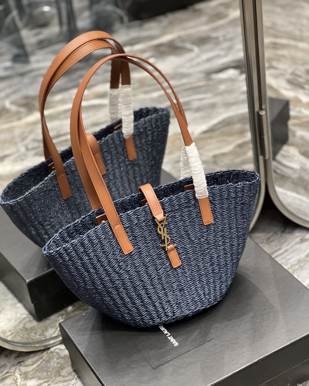 [REP 1:1] Saint Laurent Panier Medium Bag Blue For Women, Women's Bags 16.5in/42cm YSL