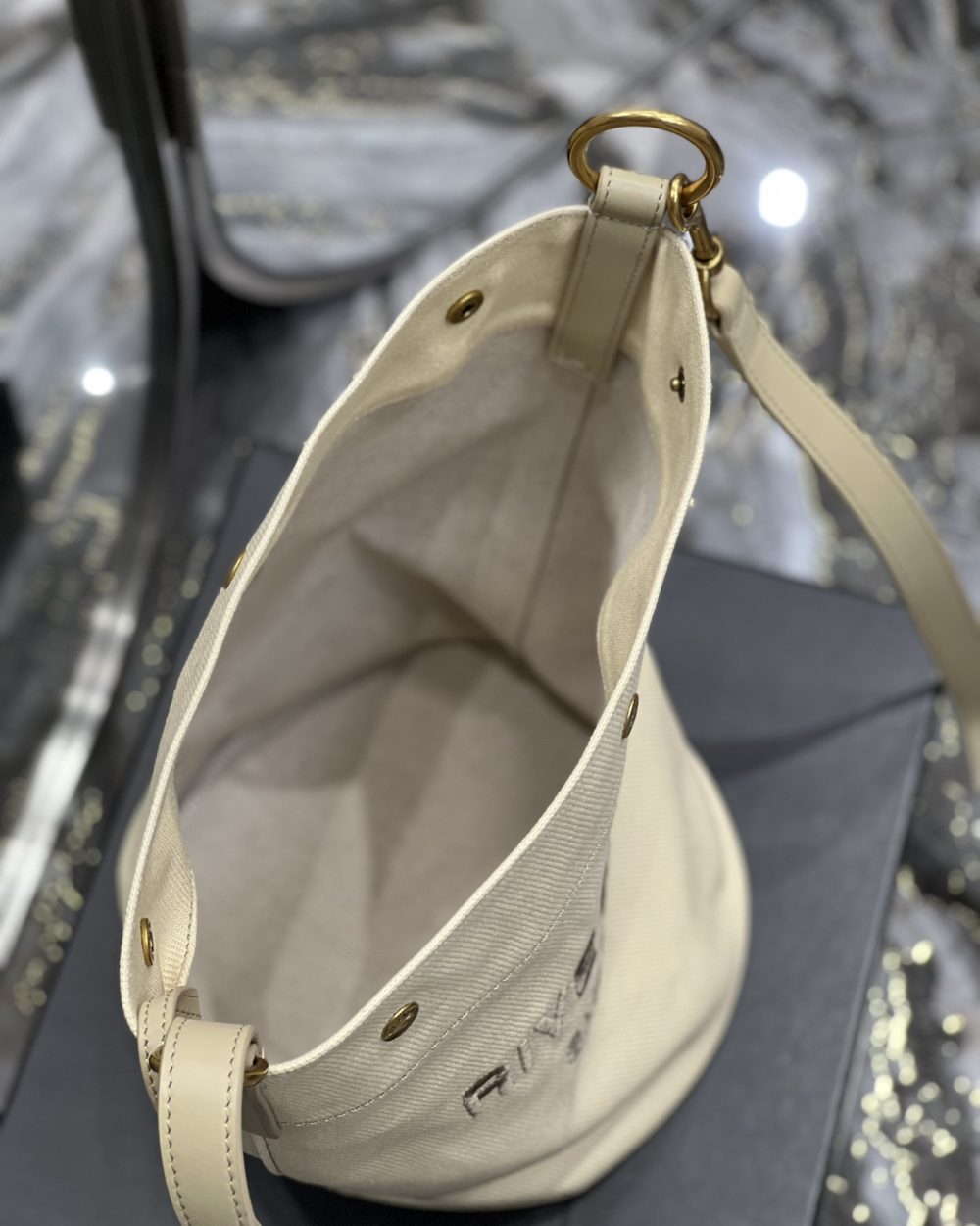[REP 1:1] Saint Laurent Rive Gauche Bucket Bag Beige For Women, Women's Bags 12.2in/31cm YSL