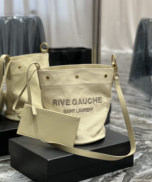 [REP 1:1] Saint Laurent Rive Gauche Bucket Bag Beige For Women, Women's Bags 12.2in/31cm YSL
