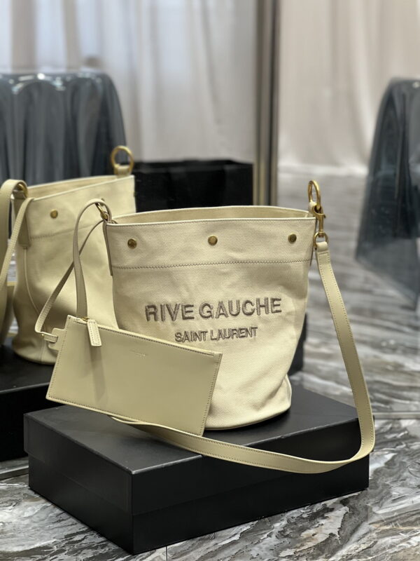 [REP 1:1] Saint Laurent Rive Gauche Bucket Bag Beige For Women, Women's Bags 12.2in/31cm YSL