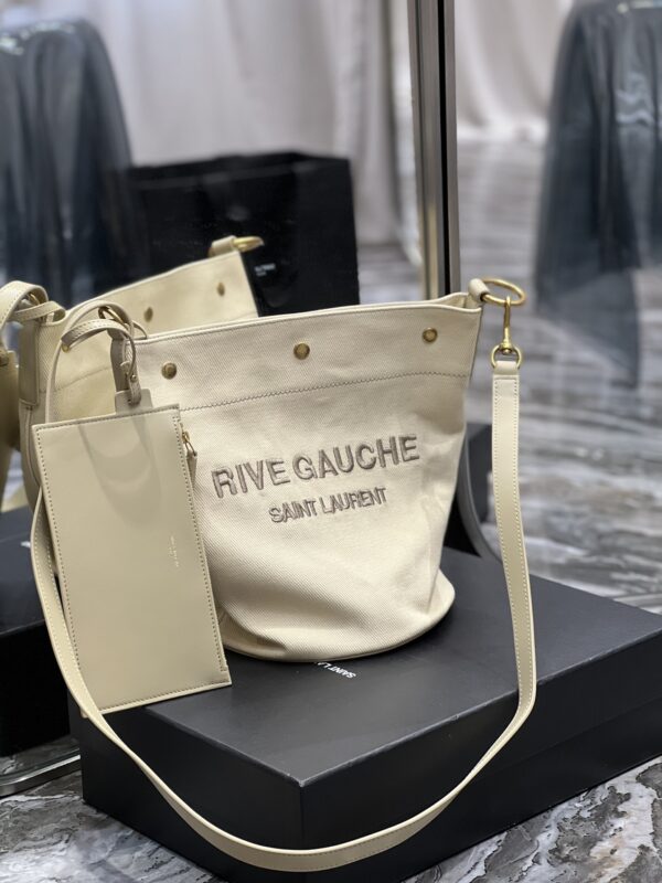 [REP 1:1] Saint Laurent Rive Gauche Bucket Bag Beige For Women, Women's Bags 12.2in/31cm YSL