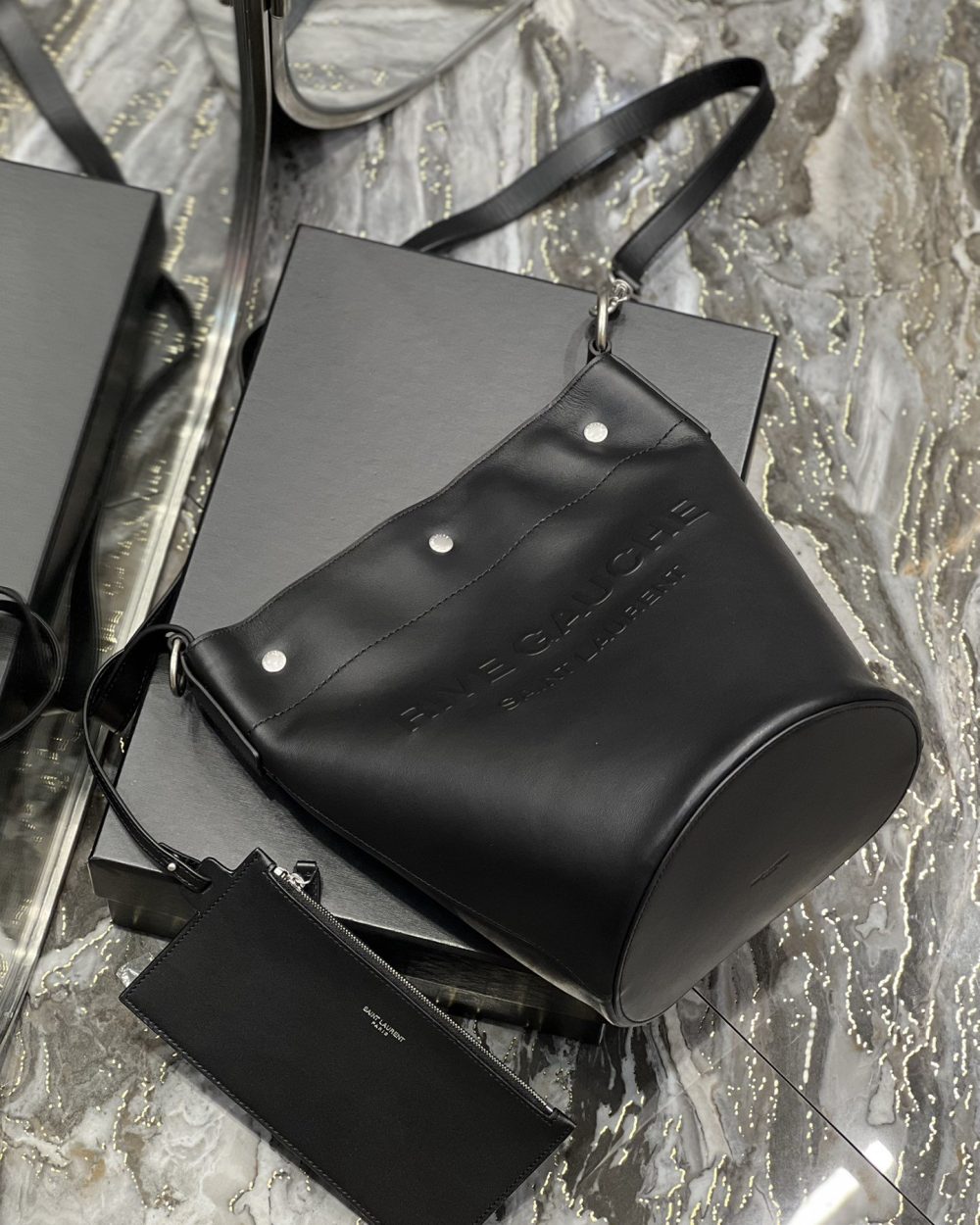 [REP 1:1] Saint Laurent Rive Gauche Bucket Bag Black For Women, Women's Bags 11.4in/29cm YSL