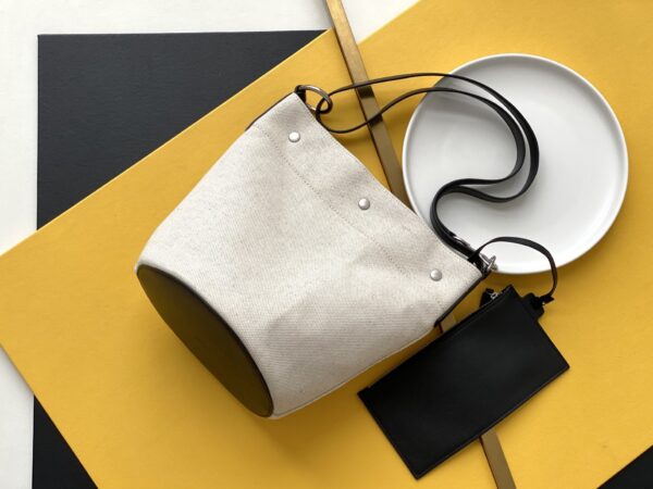 [REP 1:1] Saint Laurent Rive Gauche Bucket Bag In Linen With Black Strap For Women 11.4in/30cm YSL 669299FAAAZ9024