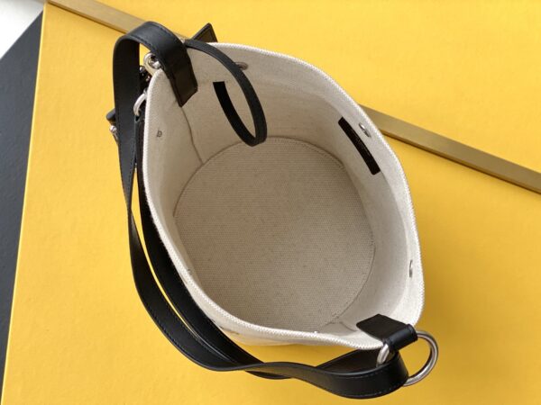 [REP 1:1] Saint Laurent Rive Gauche Bucket Bag In Linen With Black Strap For Women 11.4in/30cm YSL 669299FAAAZ9024