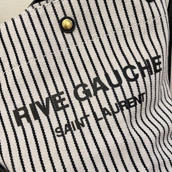 [REP 1:1] Saint Laurent Rive Gauche Bucket Bag In Striped Canvas For Women 11.8in/30cm Black And White YSL 669299FAAE59583