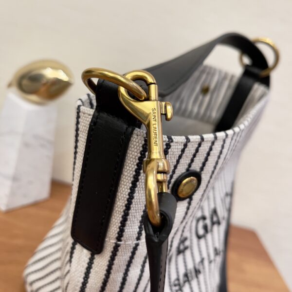 [REP 1:1] Saint Laurent Rive Gauche Bucket Bag In Striped Canvas For Women 11.8in/30cm Black And White YSL 669299FAAE59583