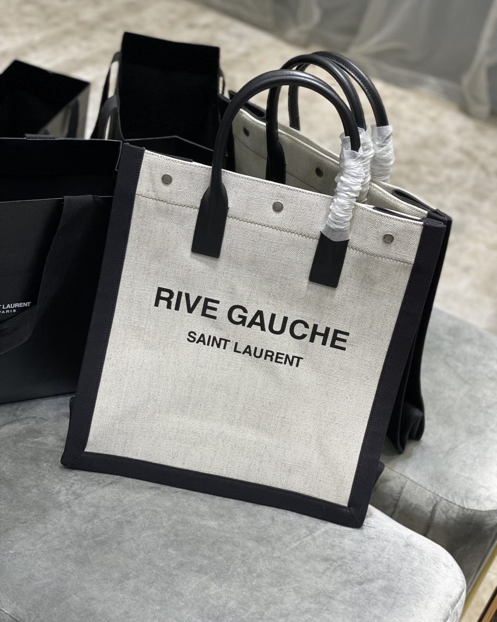 [REP 1:1] Saint Laurent Rive Gauche North/South Tote Bag In Printed Linen For Women 15.3in/39cm YSL 632539FAABR9083