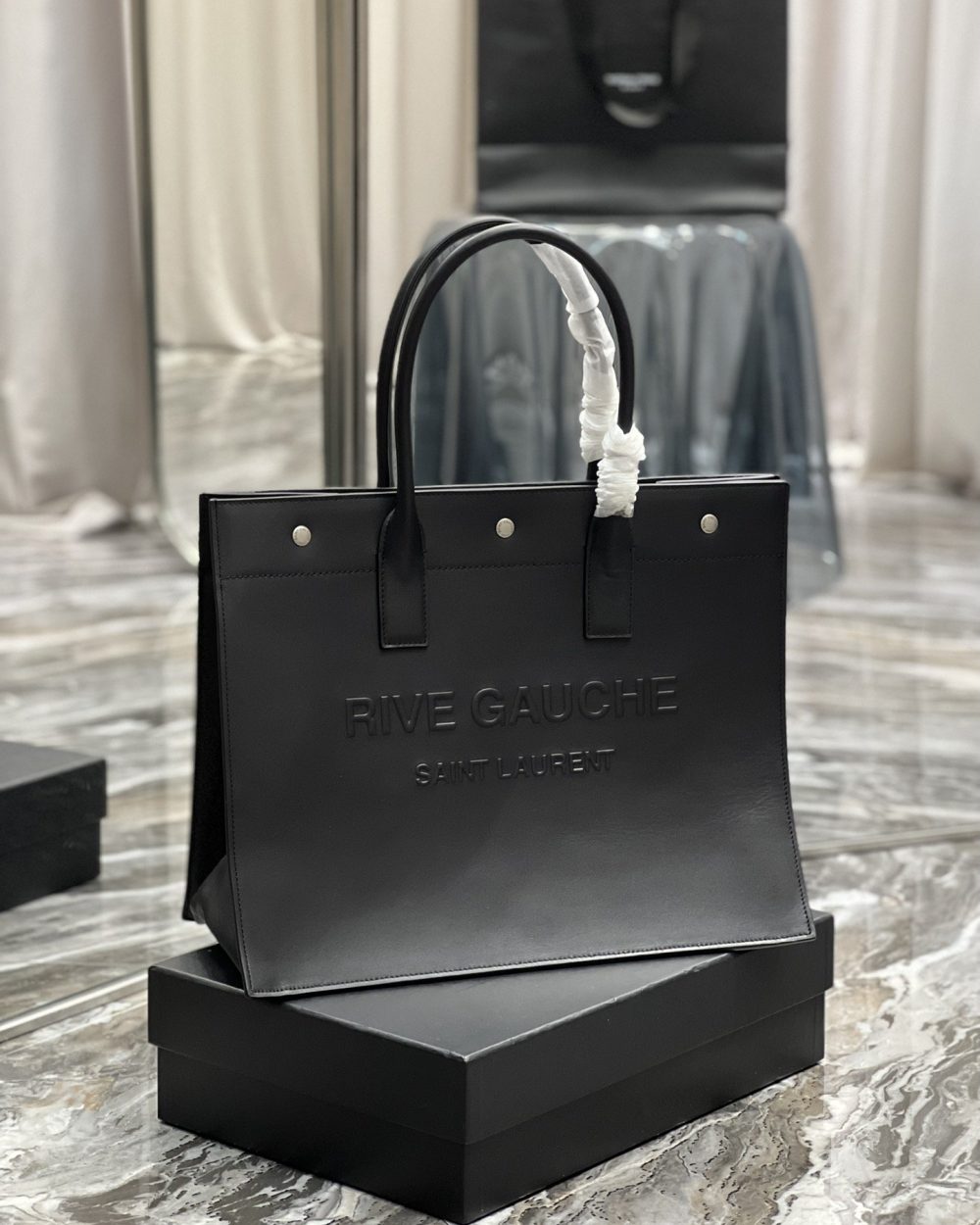 [REP 1:1] Saint Laurent Rive Gauche Small Tote Bag In Black Noir For Women 15.4in/39cm YSL 686266CWTFE1000