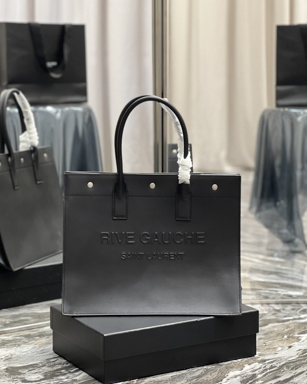 [REP 1:1] Saint Laurent Rive Gauche Small Tote Bag In Black Noir For Women 15.4in/39cm YSL 686266CWTFE1000