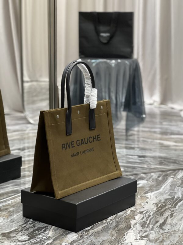 [REP 1:1] Saint Laurent Rive Gauche Small Tote Bag In Linen Khaki Brown For Women 15.4in/39cm YSL