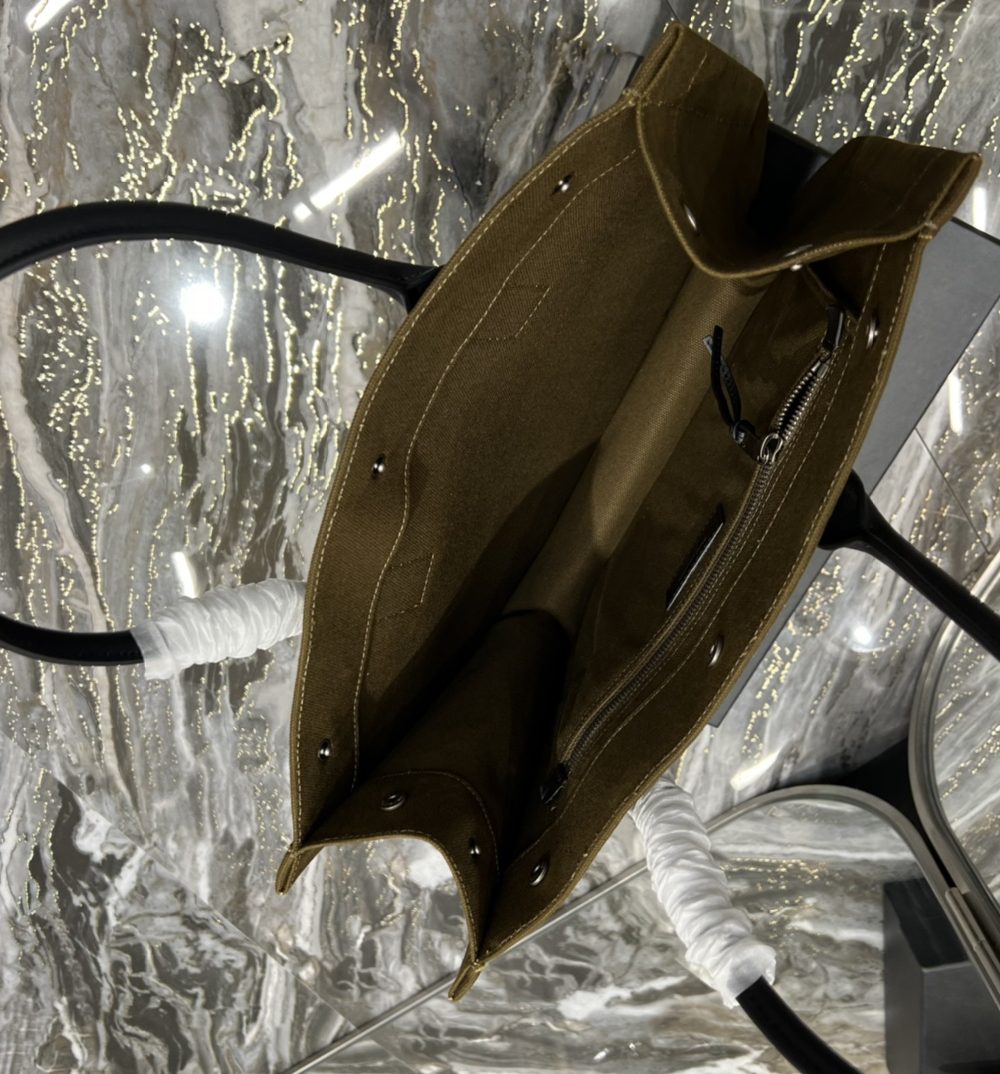 [REP 1:1] Saint Laurent Rive Gauche Small Tote Bag In Linen Khaki Brown For Women 15.4in/39cm YSL