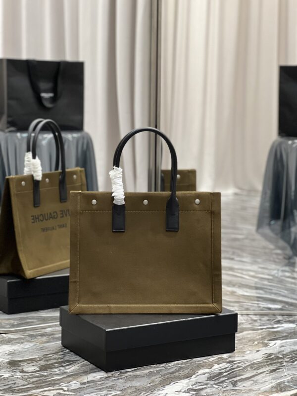 [REP 1:1] Saint Laurent Rive Gauche Small Tote Bag In Linen Khaki Brown For Women 15.4in/39cm YSL