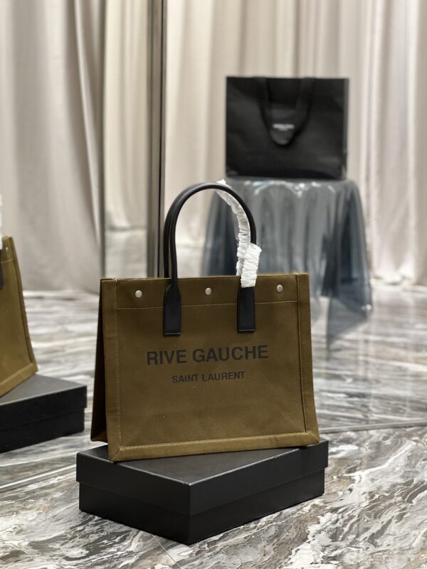 [REP 1:1] Saint Laurent Rive Gauche Small Tote Bag In Linen Khaki Brown For Women 15.4in/39cm YSL