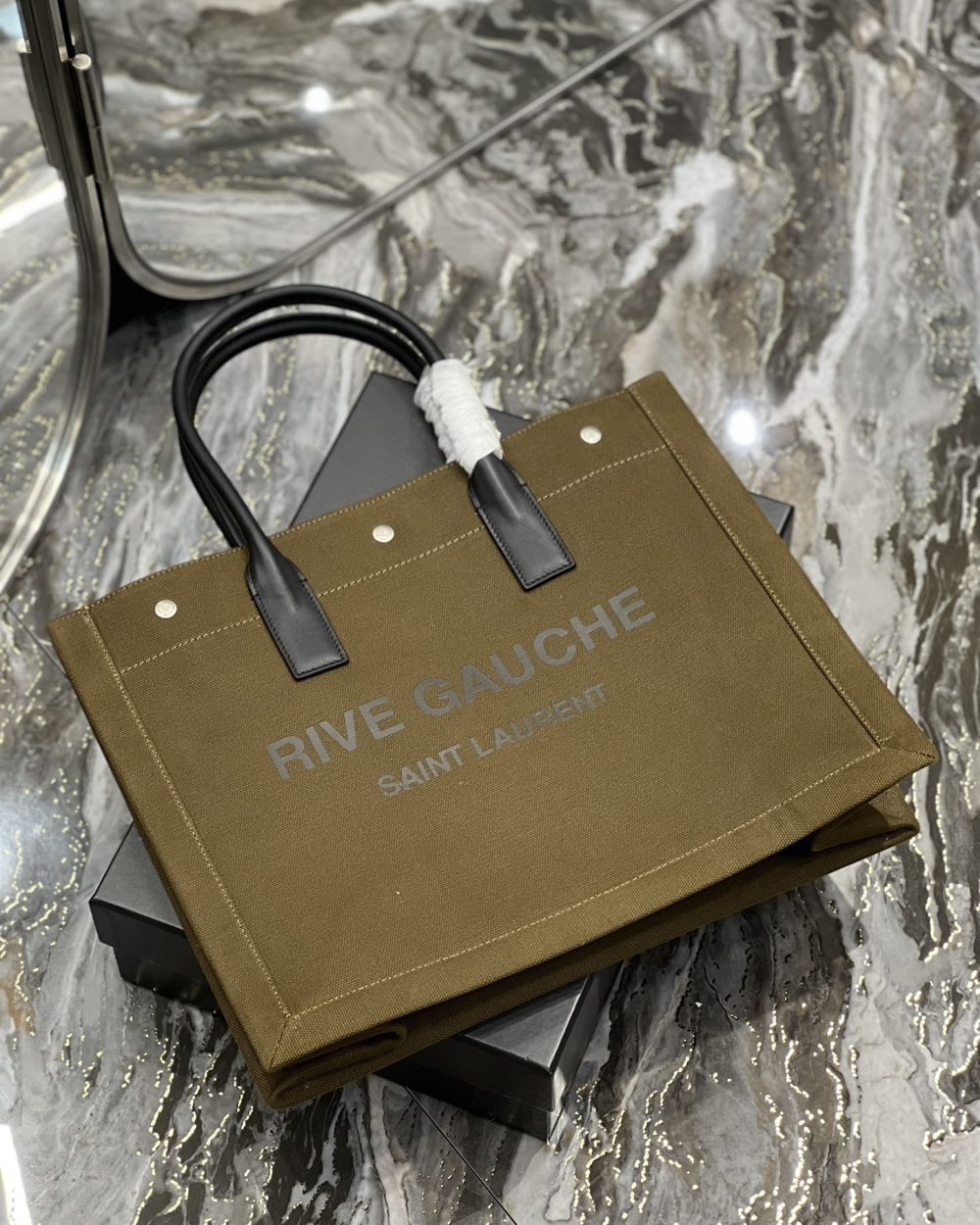 [REP 1:1] Saint Laurent Rive Gauche Small Tote Bag In Linen Khaki Brown For Women 15.4in/39cm YSL