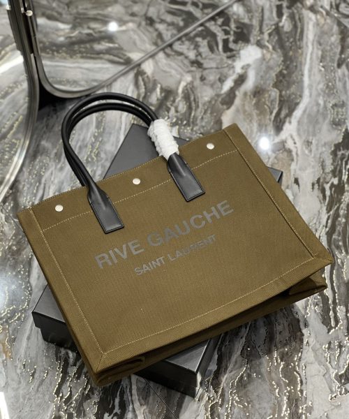 [REP 1:1] Saint Laurent Rive Gauche Small Tote Bag In Linen Khaki Brown For Women 15.4in/39cm YSL