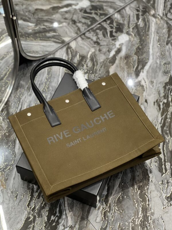 [REP 1:1] Saint Laurent Rive Gauche Small Tote Bag In Linen Khaki Brown For Women 15.4in/39cm YSL