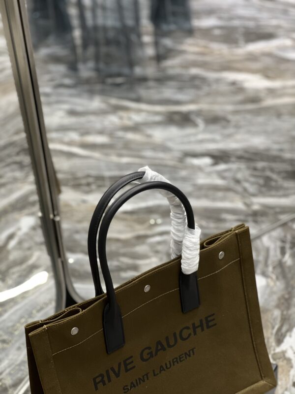 [REP 1:1] Saint Laurent Rive Gauche Small Tote Bag In Linen Khaki Brown For Women 15.4in/39cm YSL