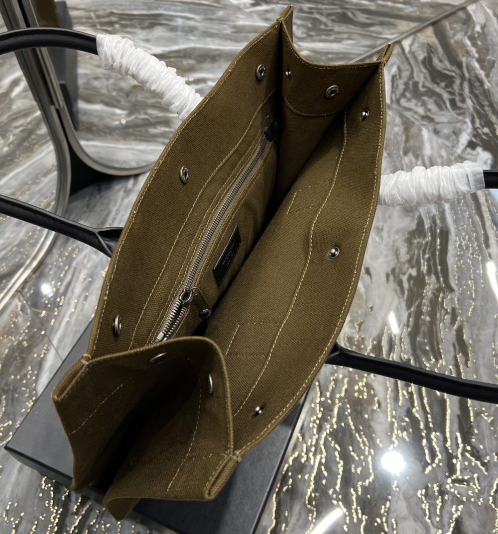 [REP 1:1] Saint Laurent Rive Gauche Small Tote Bag In Linen Khaki Brown For Women 15.4in/39cm YSL