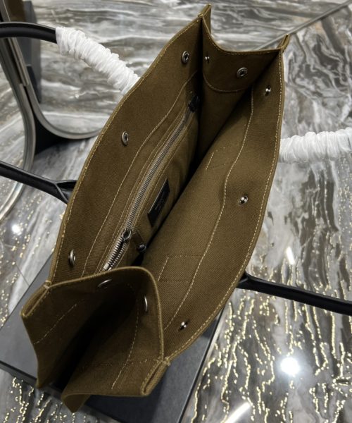 [REP 1:1] Saint Laurent Rive Gauche Small Tote Bag In Linen Khaki Brown For Women 15.4in/39cm YSL