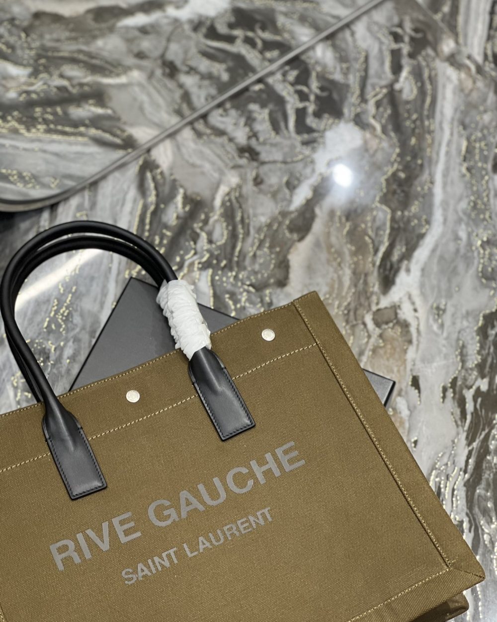 [REP 1:1] Saint Laurent Rive Gauche Small Tote Bag In Linen Khaki Brown For Women 15.4in/39cm YSL