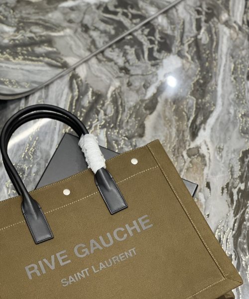 [REP 1:1] Saint Laurent Rive Gauche Small Tote Bag In Linen Khaki Brown For Women 15.4in/39cm YSL