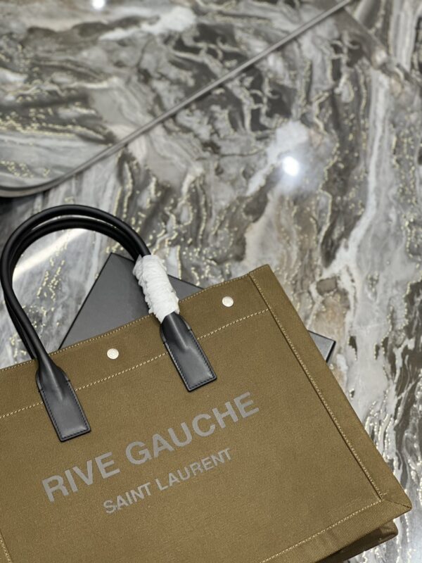 [REP 1:1] Saint Laurent Rive Gauche Small Tote Bag In Linen Khaki Brown For Women 15.4in/39cm YSL