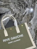 [REP 1:1] Saint Laurent Rive Gauche Small Tote Bag In Linen Military Green For Women 15.4in/39cm YSL 617481FAADI3281