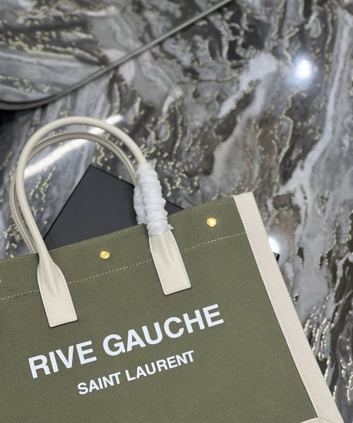 [REP 1:1] Saint Laurent Rive Gauche Small Tote Bag In Linen Military Green For Women 15.4in/39cm YSL 617481FAADI3281